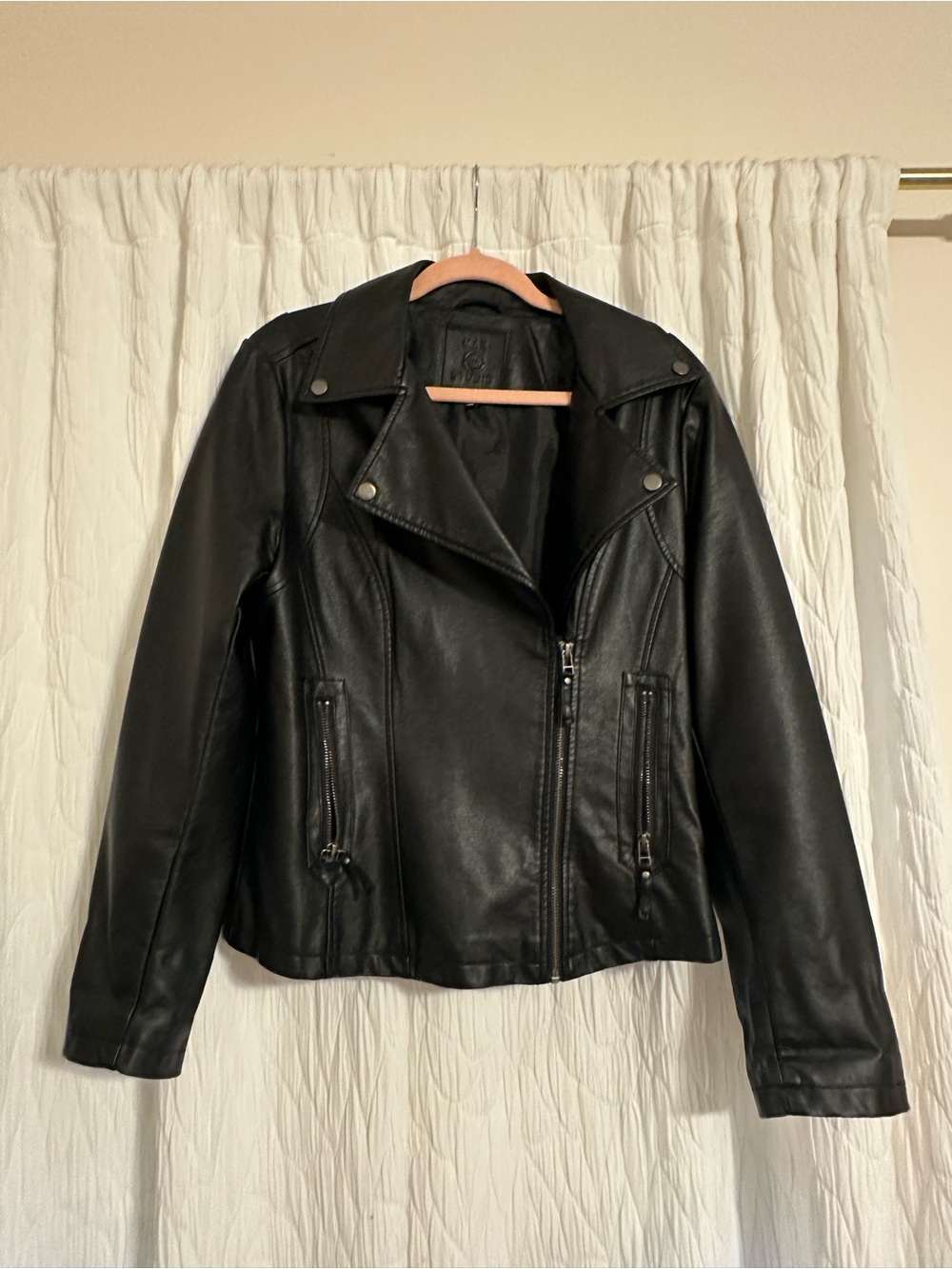 Max Studio Black Faux Leather Moto Jacket with Zip Pockets